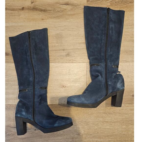 Arche x Achette Blue Night Nubuck Leather Knee High Heeled Boot sz 36 US 5 Basic - Picture 6 of 9